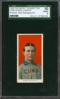 1909 11 T206 Frank Chance red portrait SGC 50 Chicago Cubs HoF