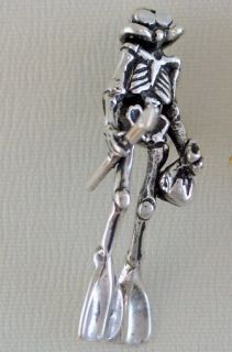 Skeleton Scuba Diver Lapel Pin Tie Tac Charm Earrings Necklace Silver