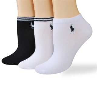 Ralph Lauren Womens Socks Stripe Tipped Cotton No Show Black White 3