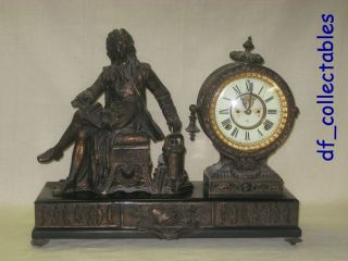 Ansonia Denis Papin Figural Statue Mantel Shelf Clock with Spare Part