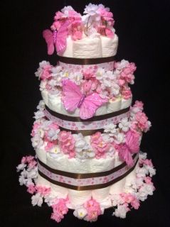 Tier Pink Butterfly Diaper Cake Baby Shower Decoration Gift Neutral
