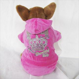 Pink Velvet Crown Hoodie Cute Dog Clothes Chihuahua