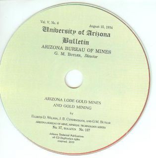 Arizona Lode Gold and Gold Mining on CD ROM from 1934
