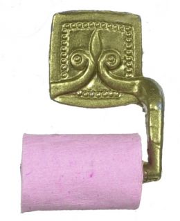 Dollhouse Bath Accessories Pink T Paper w Gold Holder