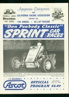 Ascot Racing PGM Nov 18 1988 Cra Sprint Cars Peabody VF