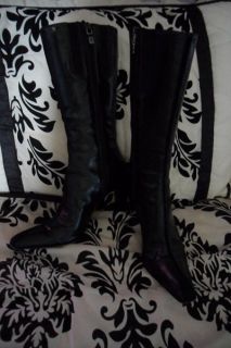 Donald J Pliner Womens Black Leather Tall Boots w Suede Inset 6 5 M