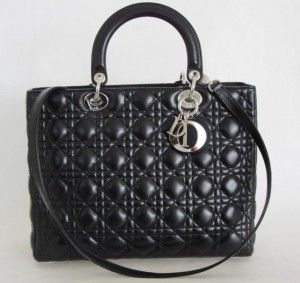 Authentic Black Christian Dior Lamb Skin Large Handbag