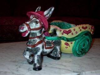 Art Pottery Donkey Mule with Cart Planter Statue Italy