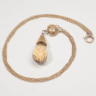  Gold Citrine Diamond Drop Necklace Pendant Estate Jewelry Fine