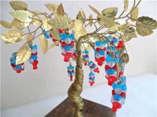 Brass Wire Tree Shimmery Leaves Lucite Fruit Vintage Retro Mid Century
