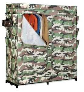 Camouflage 60 inch Wide Double Door Wardrobe Storage Closet with Shoe