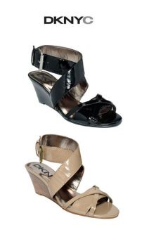 New DKNY DKNYC ELEANOR Ladies Leather Wedge Sandals Shoes $89