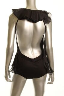 Diane Von Furstenberg New Anais Black Silk Ruffle Open Back Bodysuit