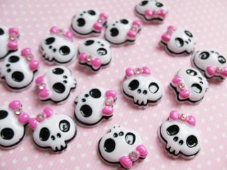 20 Princess Gothic Skull Resin Button Hot Pink Bow