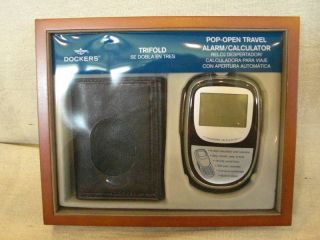 Dockers Black Leather Trifold Wallet w Calculator