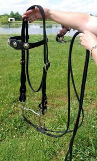 USA Made Black Draft Horse Bridle Cross Conchos 7 Bit