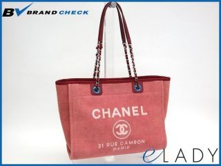 Auth Chanel Tote Bag Douville Line Canvas Rouge BF036371