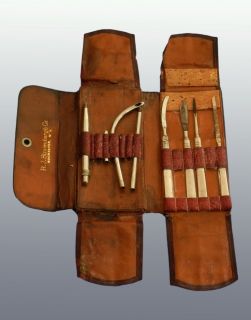  of century early 1900 Antique Doctors bag with the tools and surgical