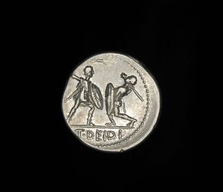  Republican Silver Gladiator Denarius Coin of Moneyer Titus Didius
