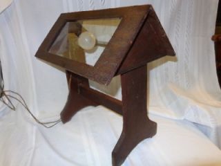 UNIQUE Antique ARTS & CRAFTS Mission Table Lamp Wooden Glass Panels
