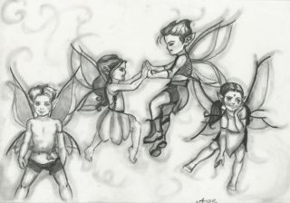  Flying Children Holding Hands Original Charcoal Art Drawing