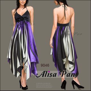 Ultra Feminine Halter Purple Empire Rhinestones Party Dress 09046 US