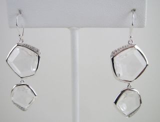 NWT IPPOLITA Silver Clear Quartz Diamond 2 Stone Drop Earrings $1495