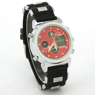  Dual Display Crystal Silicone LED Date Red Face Fashion Sport Watch
