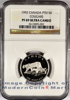 1992 Canada 1 2 oz Platinum Endangered Wildlife Cougar $150 NGC PF69