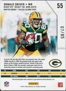 Donald Driver 07 85 3 Color Game Used Jersey 2011 Panini R s Green Bay