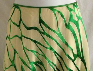 Due per Due Green Tan Burnout Silk Blend 6 s A Line Skirt