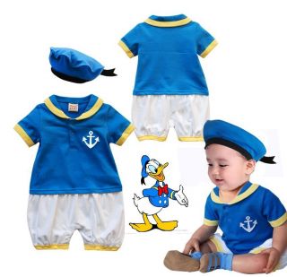  Donald Duck Collar Romper Sailor Nautical Outfit Set Hat Beret
