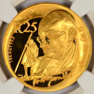2008 South Africa 1 oz Gold Mahatma Gandhi 25 Rand NGC PF69 UC