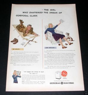  WWII Magazine Print Ad GE Dishwashers Girl Gi Irving Nurick Art