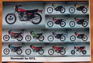 0454 1973 Kawasaki Model Line Up Magazine Pull Out Full Colour Ad