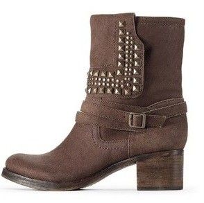 Vince Camuto Donato Coffee Brown Studded Leather Motorcycle Ankle
