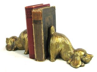  Brass Dog Figural Bookends or Heavy Solid Brassdog Door Stops