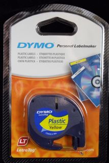 Dymo 12mm LetraTag Tape Label Plastic Yellow 4M