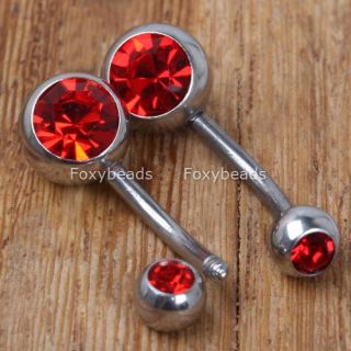 Red Double Gem Belly Button Ring Navel Bars Jewels 1pc