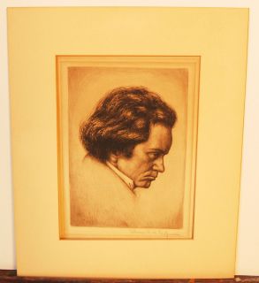 1930s Original Etching Litho Artist Werner E A Hoffmann of Beethoven