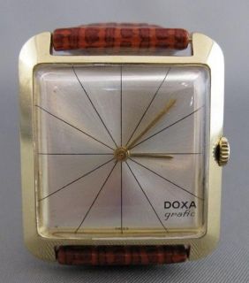 ANTIQUE DOXA GRAFIC SWISS 14K YELLOW GOLD MENS SQUARE WATCH LEATHER