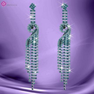  Jewelry Aquamarine Rhinestone Long Chandelier Stud Pierced Earrings