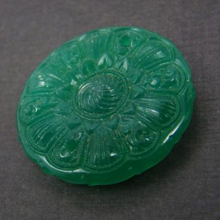 Vintage German opaque green glass pendant flat round 2 hole bead 25 mm