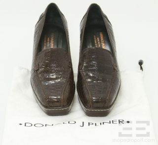 Donald J Pliner Brown Embossed Leather Wedge Loafers Size 8