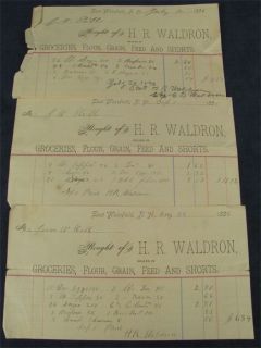 Grocery Receipts H R Waldron East Wakefield NH 1886
