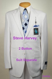  STEVE HARVEY 2B SUIT SEPARATE Solid White 46 Long Mens Suits   SS16