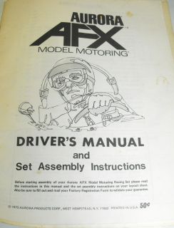 1973 Aurora AFX Drivers Manual Assembly Instructions