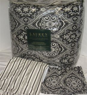 Ralph Lauren Spectator Black Paisley Stripe Queen or King Comforter