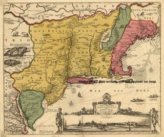 1685 Big Beautiful Dutch Map New York Maine East Coast