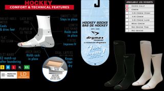 Drymax Hockey Crew Socks (3 Pair Pack)    White and Black, New with